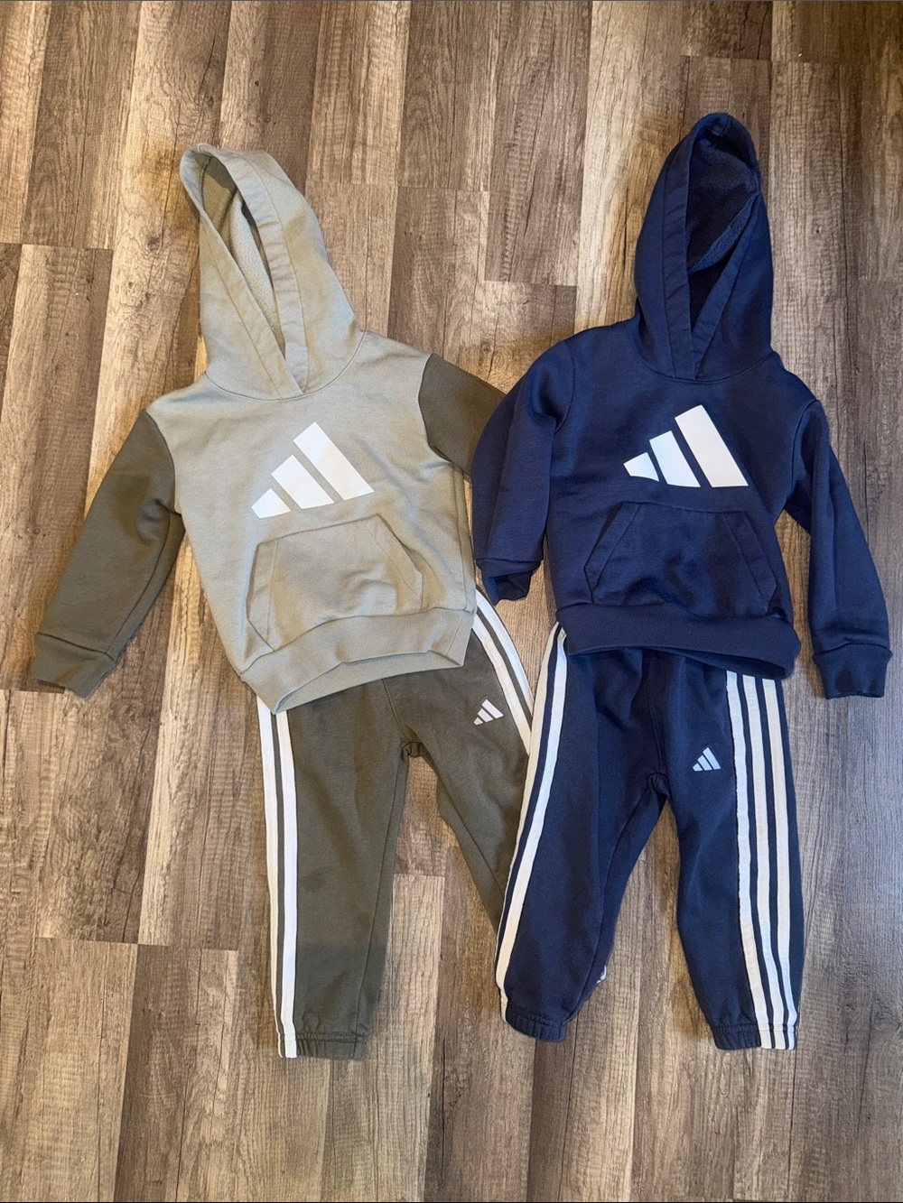 adidas Kids 2-Set Hoodie & Joggers Bundle - Olive Set & Navy Set - 2T